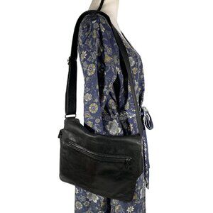 Fossil leather nylon messenger tote laptop computer bag neutral black unisex